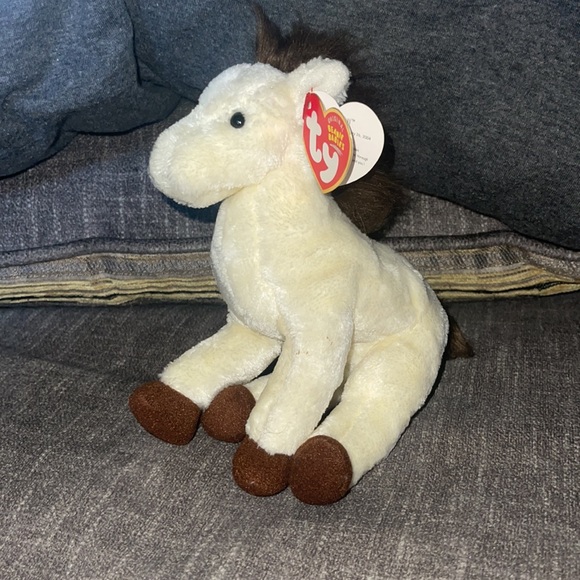 TY Marshall Beanie Baby NWT cream color with black mane DOB: 2-26-2004 - Picture 3 of 12